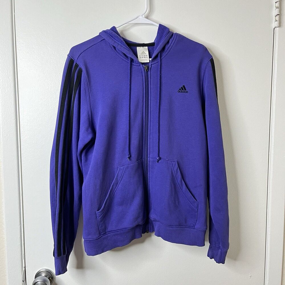 Adidas Women’s L Purple Full Zip Fleece Lined Soft Hooded Jacket VTG Y2K